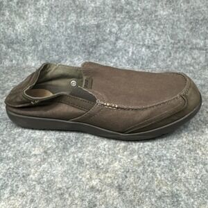 Crocs Mens 11 Shoes Brown Canvas Slip On Walu Loafer Boat Casual Comfort 11270